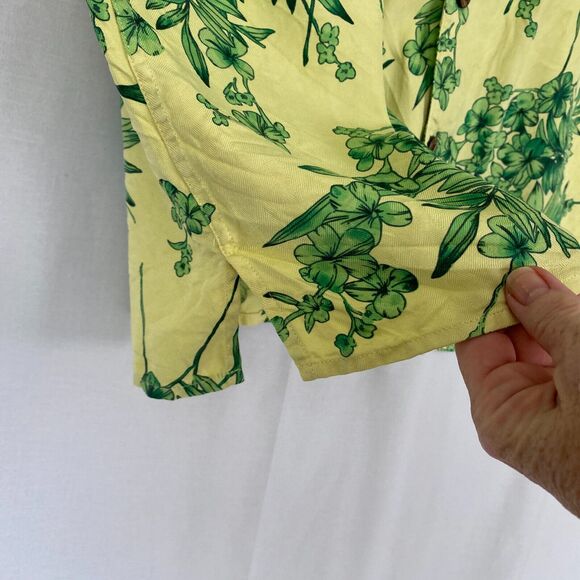 Jos A Bank Silk Shirt Men Medium Tropical Button Up Pocket Floral Green Yellow - Picture 3 of 12
